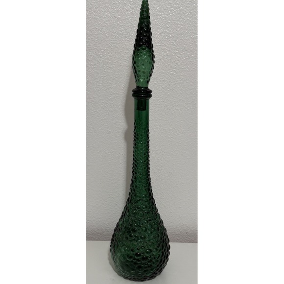 Vintage MCM Green Hobnail Glass Decanter Genie Bottle 21" - Picture 12 of 12